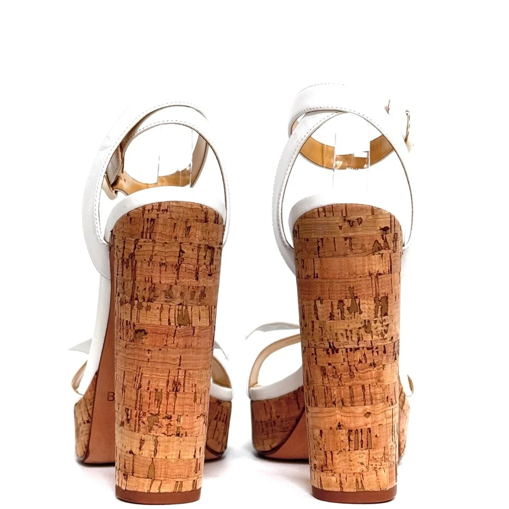 Alexandre Birman White Cork Heel Sandals US9